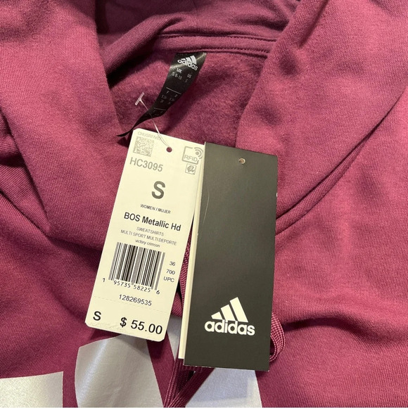 ADIDAS Womens Metallic Logo Hoodie Victory Crimson Color Size Small NWT - Picture 5 of 11